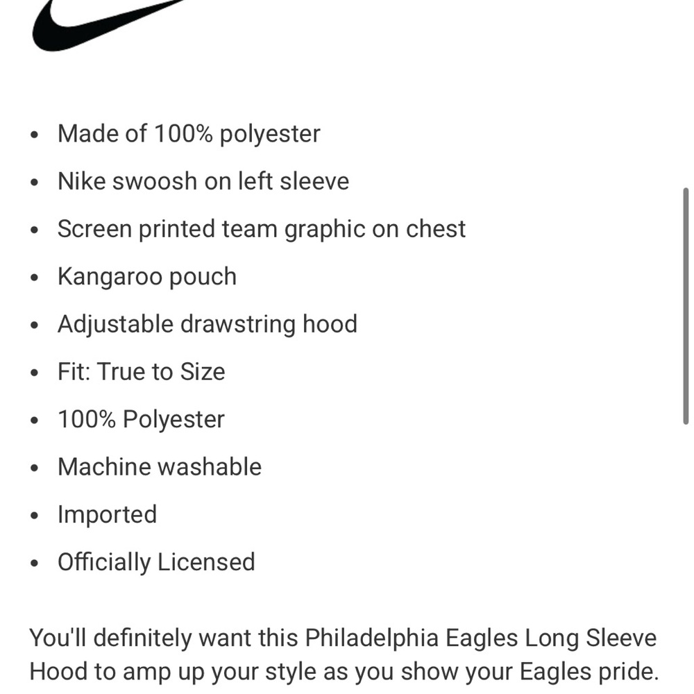NIKE PHILADELPHIA EAGLES MENS BLACK RETRO LOGO HOOD - Picture 4 of 7